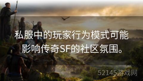 私服中的玩家行为模式可能影响传奇SF的社区氛围。 私服中的玩家行为模式可能影响传奇SF的社区氛围。