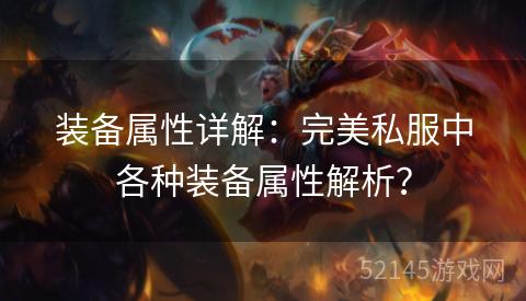 装备属性详解：完美私服中各种装备属性解析？