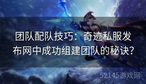 团队配队技巧:奇迹私服发布网中成功组建团队的秘诀? 团队配队技巧:奇迹私服发布网中成功组建团队的秘诀?