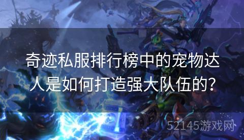 奇迹私服排行榜中的宠物达人是如何打造强大队伍的？